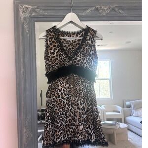 L.DiLorenzini Silk Leopard Print Mini Dress Sleeveless Ruffle Made Italy Size 44